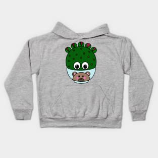 Cute Cactus Design #306: Wheel Cactus In Cute Bear Bowl Kids Hoodie